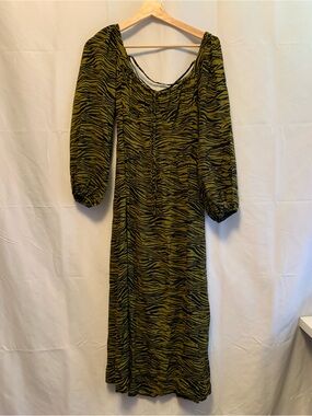 Women’s Olive Green Zebra Print Midi Dress